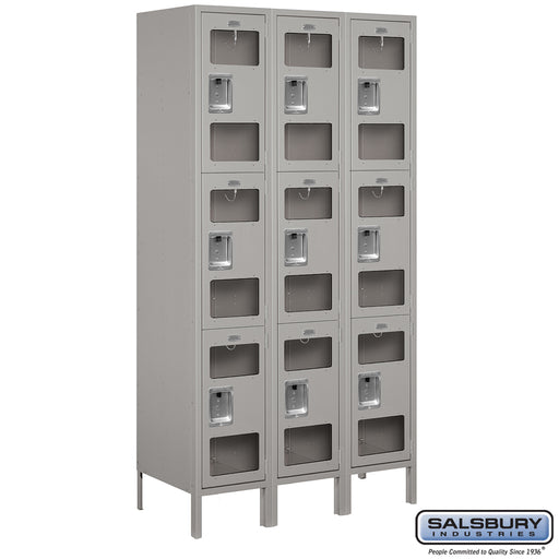Salsbury 15" Wide Triple Tier See-Through Metal Locker - 3 Wide - 6 Feet High - 18 Inches Deep - Gray - Assembled - Sweatfully