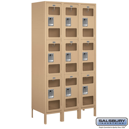 Salsbury 15" Wide Triple Tier See-Through Metal Locker - 3 Wide - 6 Feet High - 18 Inches Deep - Tan - Unassembled - Sweatfully