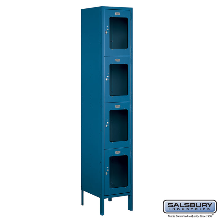 Salsbury 15" Wide Four Tier See-Through Metal Locker - 1 Wide - 6 Feet High - 15 Inches Deep - Blue - Unassembled - Sweatfully