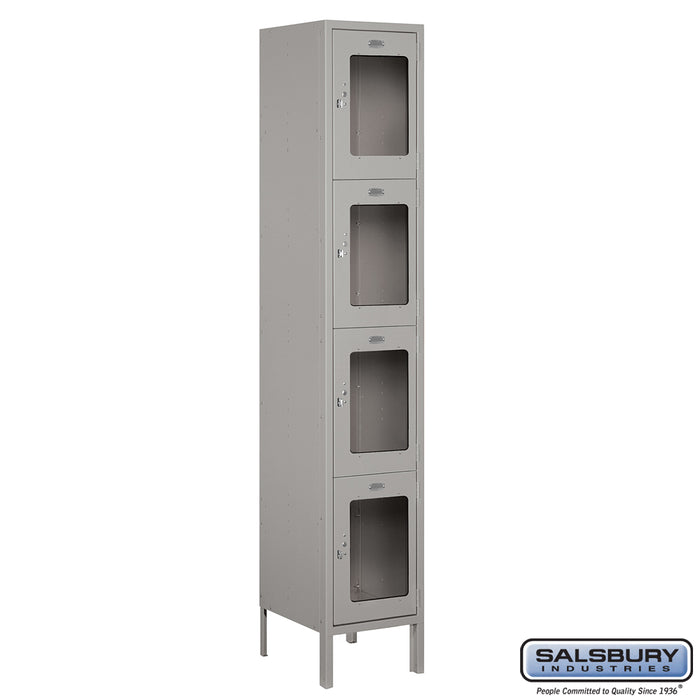 Salsbury 15" Wide Four Tier See-Through Metal Locker - 1 Wide - 6 Feet High - 15 Inches Deep - Gray - Assembled - Sweatfully