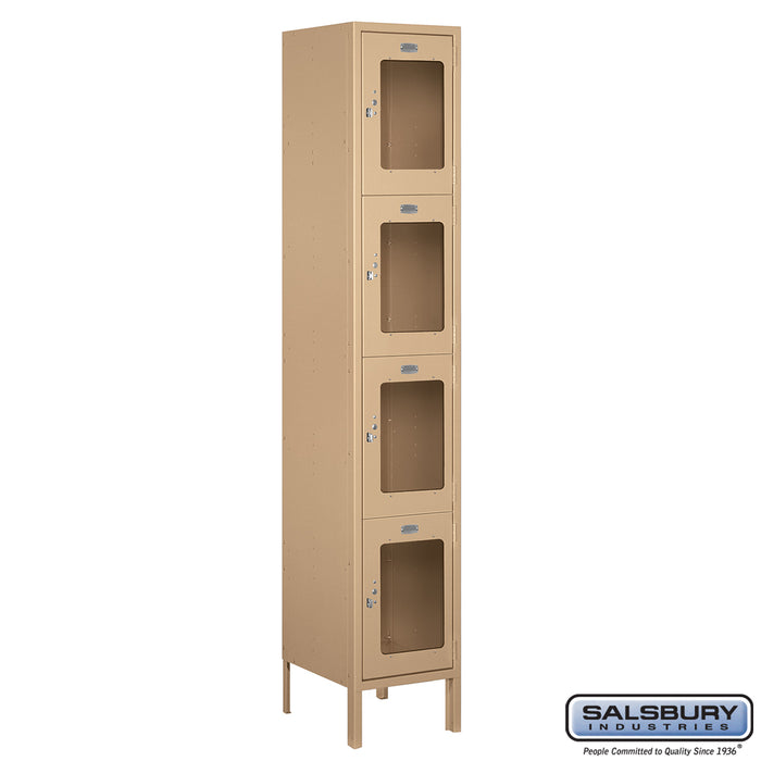 Salsbury 15" Wide Four Tier See-Through Metal Locker - 1 Wide - 6 Feet High - 15 Inches Deep - Tan - Unassembled - Sweatfully