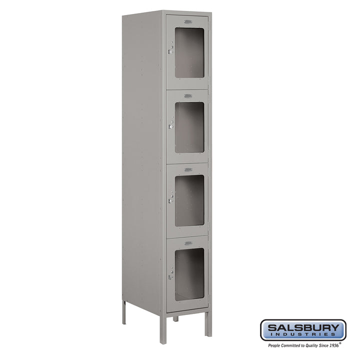 Salsbury 15" Wide Four Tier See-Through Metal Locker - 1 Wide - 6 Feet High - 18 Inches Deep - Gray - Assembled - Sweatfully