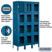 Salsbury 15" Wide Four Tier See-Through Metal Locker - 3 Wide - 6 Feet High - 15 Inches Deep - Blue - Assembled - Sweatfully