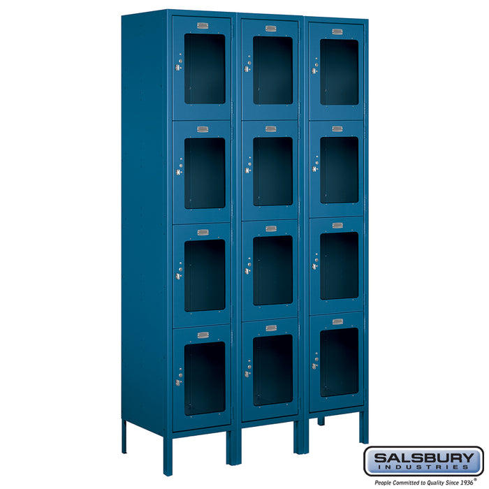 Salsbury 15" Wide Four Tier See-Through Metal Locker - 3 Wide - 6 Feet High - 15 Inches Deep - Blue - Assembled - Sweatfully