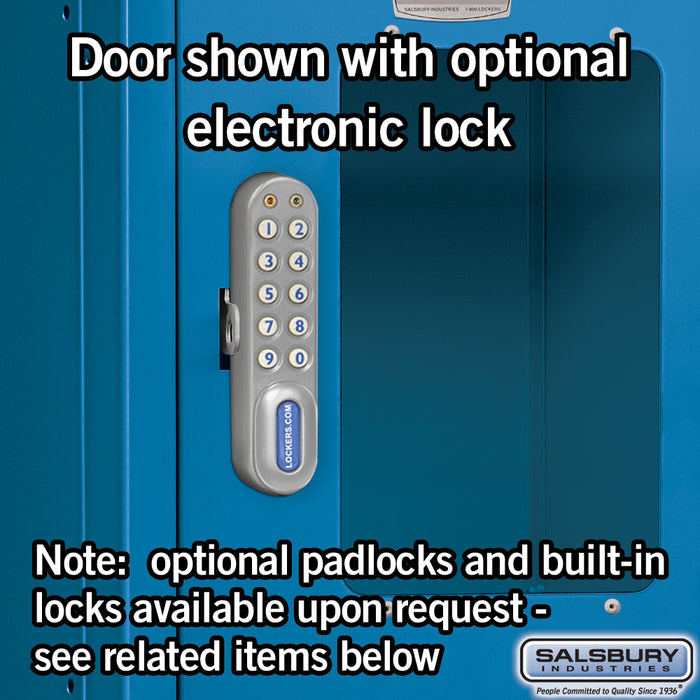 Salsbury 15" Wide Four Tier See-Through Metal Locker - 3 Wide - 6 Feet High - 15 Inches Deep - Blue - Unassembled - Sweatfully