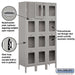 Salsbury 15" Wide Four Tier See-Through Metal Locker - 3 Wide - 6 Feet High - 15 Inches Deep - Gray - Assembled - Sweatfully