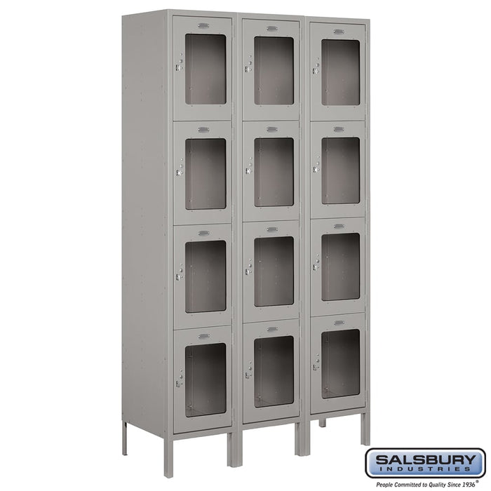 Salsbury 15" Wide Four Tier See-Through Metal Locker - 3 Wide - 6 Feet High - 15 Inches Deep - Gray - Unassembled - Sweatfully
