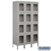Salsbury 15" Wide Four Tier See-Through Metal Locker - 3 Wide - 6 Feet High - 15 Inches Deep - Gray - Unassembled - Sweatfully