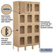 Salsbury 15" Wide Four Tier See-Through Metal Locker - 3 Wide - 6 Feet High - 15 Inches Deep - Tan - Assembled - Sweatfully