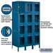 Salsbury 15" Wide Four Tier See-Through Metal Locker - 3 Wide - 6 Feet High - 18 Inches Deep - Blue - Assembled - Sweatfully