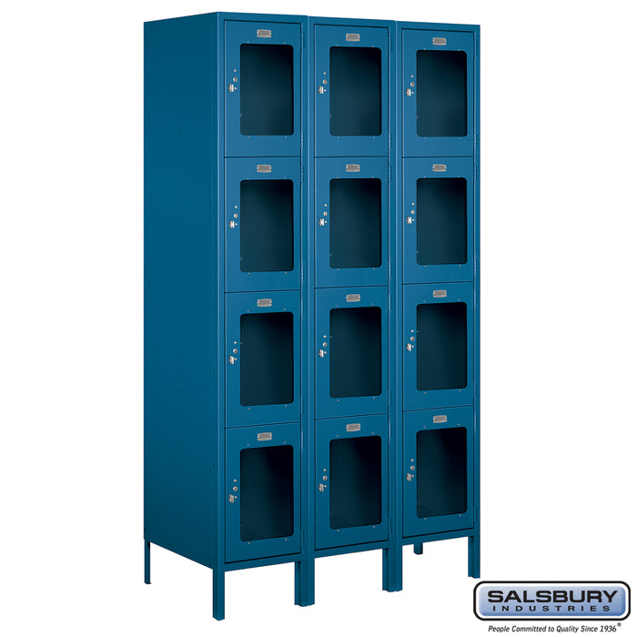 Salsbury 15" Wide Four Tier See-Through Metal Locker - 3 Wide - 6 Feet High - 18 Inches Deep - Blue - Unassembled - Sweatfully