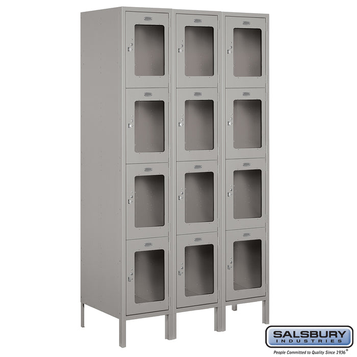 Salsbury 15" Wide Four Tier See-Through Metal Locker - 3 Wide - 6 Feet High - 18 Inches Deep - Gray - Assembled - Sweatfully