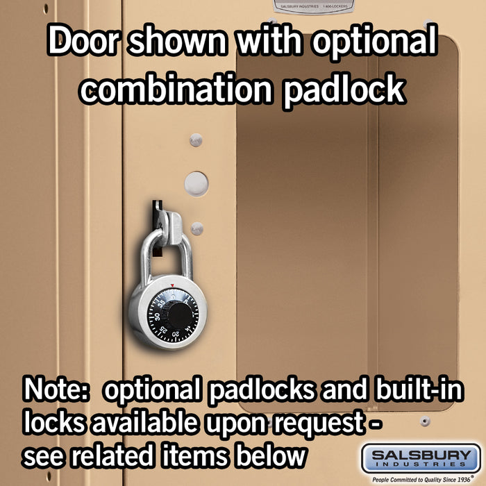 Salsbury 15" Wide Four Tier See-Through Metal Locker - 3 Wide - 6 Feet High - 18 Inches Deep - Tan - Assembled - Sweatfully