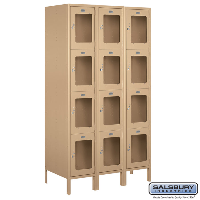 Salsbury 15" Wide Four Tier See-Through Metal Locker - 3 Wide - 6 Feet High - 18 Inches Deep - Tan - Assembled - Sweatfully