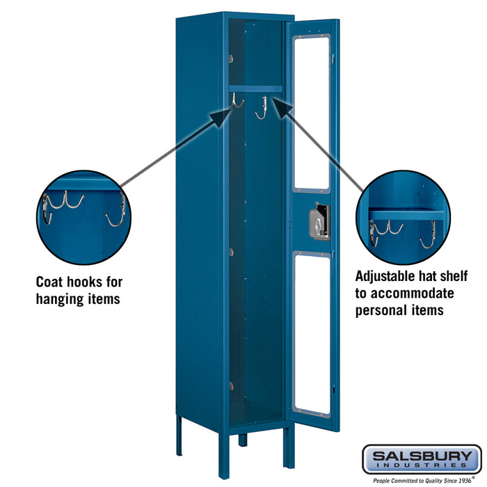 Salsbury 12" Wide Single Tier See-Through Metal Locker - 1 Wide - 5 Feet High - 12 Inches Deep - Blue - Unassembled - Sweatfully