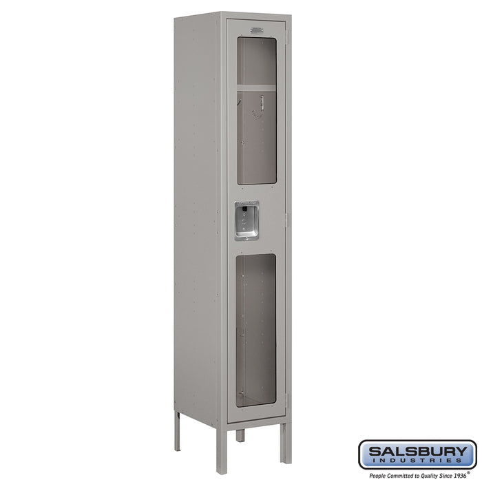 Salsbury 12" Wide Single Tier See-Through Metal Locker - 1 Wide - 5 Feet High - 12 Inches Deep - Gray - Assembled - Sweatfully