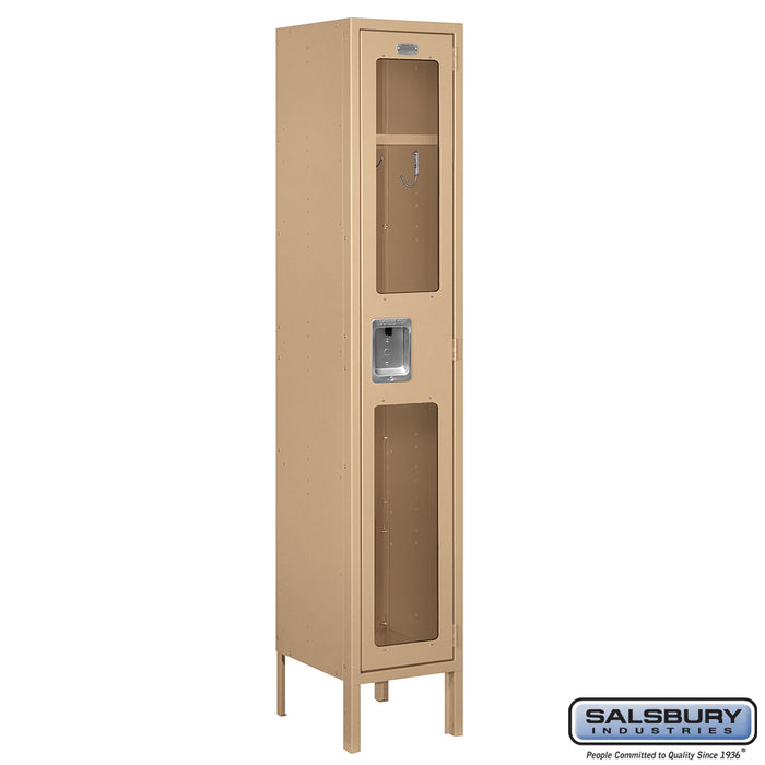 Salsbury 12" Wide Single Tier See-Through Metal Locker - 1 Wide - 5 Feet High - 12 Inches Deep - Tan - Unassembled - Sweatfully
