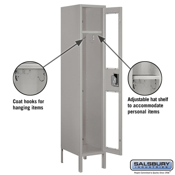 Salsbury 12" Wide Single Tier See-Through Metal Locker - 1 Wide - 5 Feet High - 15 Inches Deep - Gray - Unassembled - Sweatfully