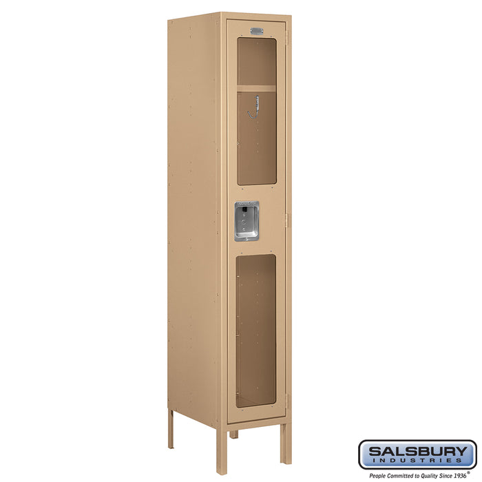 Salsbury 12" Wide Single Tier See-Through Metal Locker - 1 Wide - 5 Feet High - 15 Inches Deep - Tan - Unassembled - Sweatfully