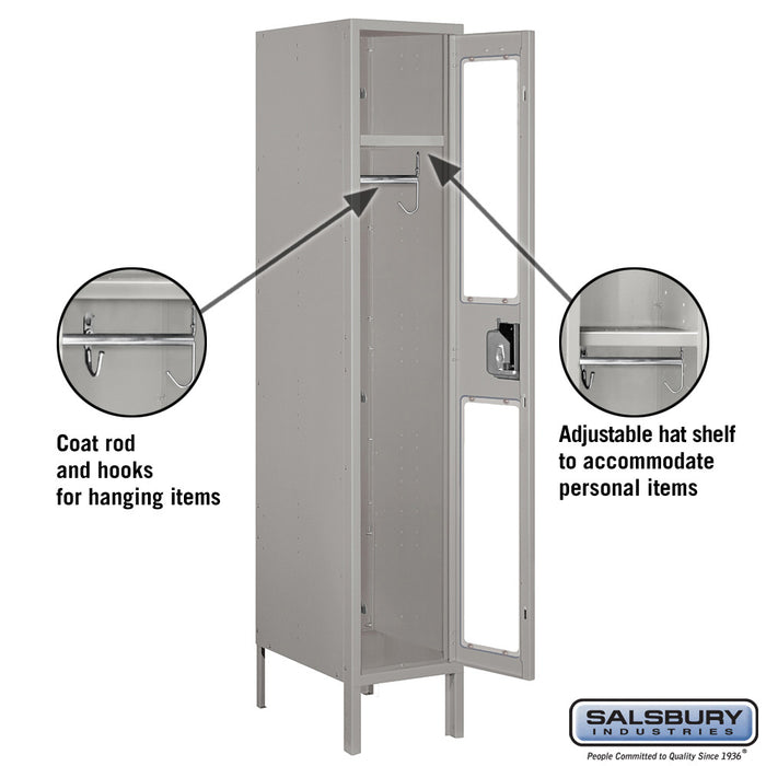 Salsbury 12" Wide Single Tier See-Through Metal Locker - 1 Wide - 5 Feet High - 18 Inches Deep - Gray - Assembled - Sweatfully