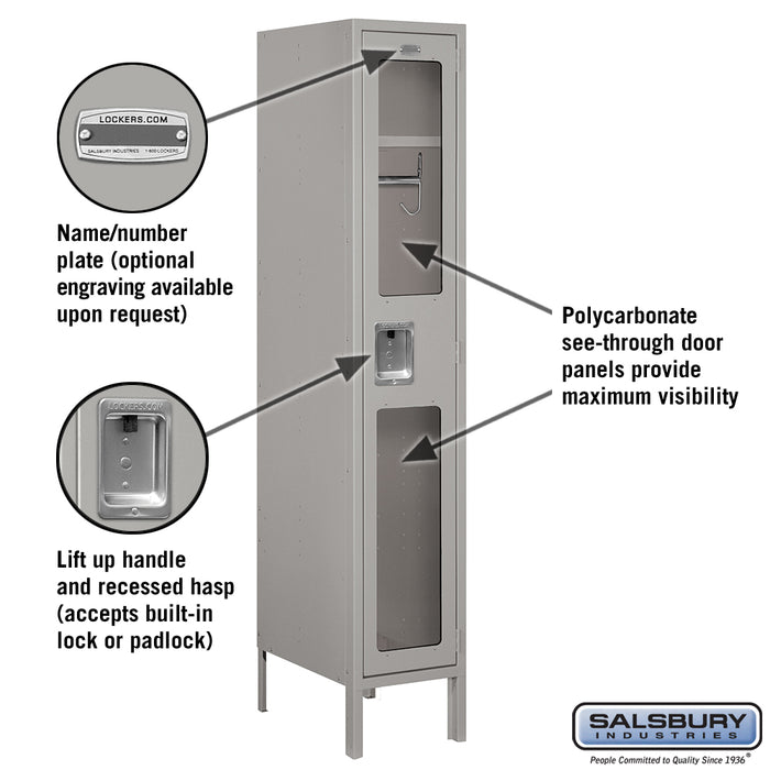 Salsbury 12" Wide Single Tier See-Through Metal Locker - 1 Wide - 5 Feet High - 18 Inches Deep - Gray - Unassembled - Sweatfully