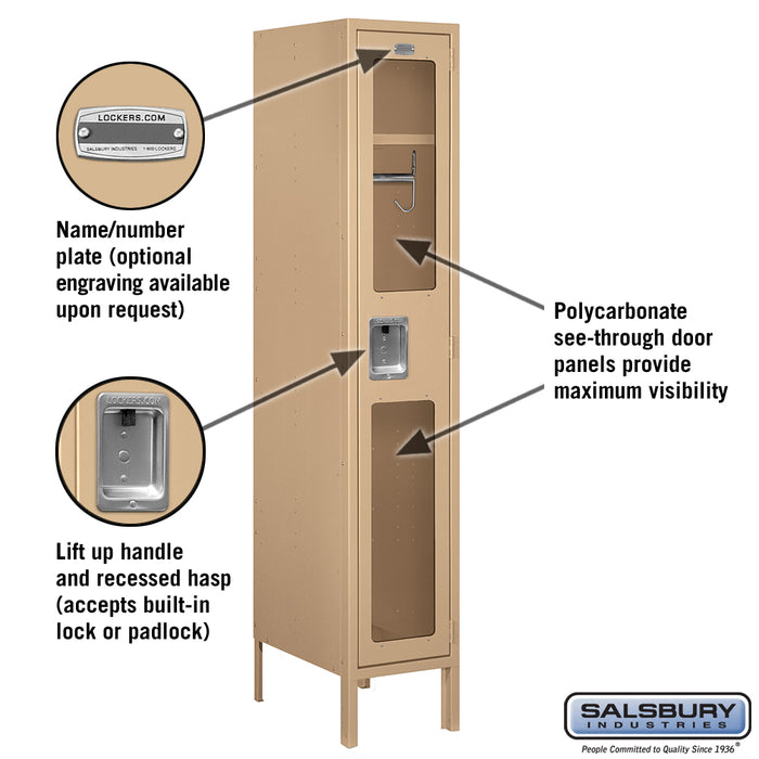 Salsbury 12" Wide Single Tier See-Through Metal Locker - 1 Wide - 5 Feet High - 18 Inches Deep - Tan - Assembled - Sweatfully