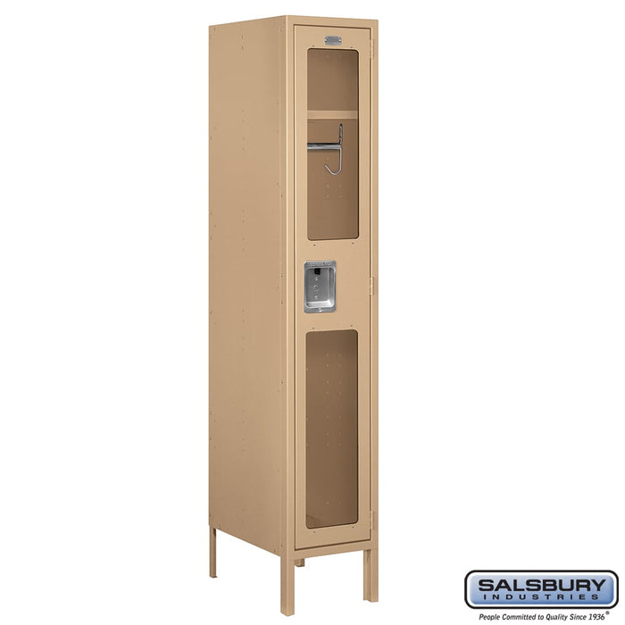 Salsbury 12" Wide Single Tier See-Through Metal Locker - 1 Wide - 5 Feet High - 18 Inches Deep - Tan - Assembled - Sweatfully