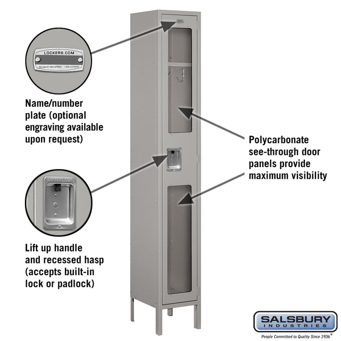 Salsbury 12" Wide Single Tier See-Through Metal Locker - 1 Wide - 6 Feet High - 12 Inches Deep - Gray - Assembled - Sweatfully