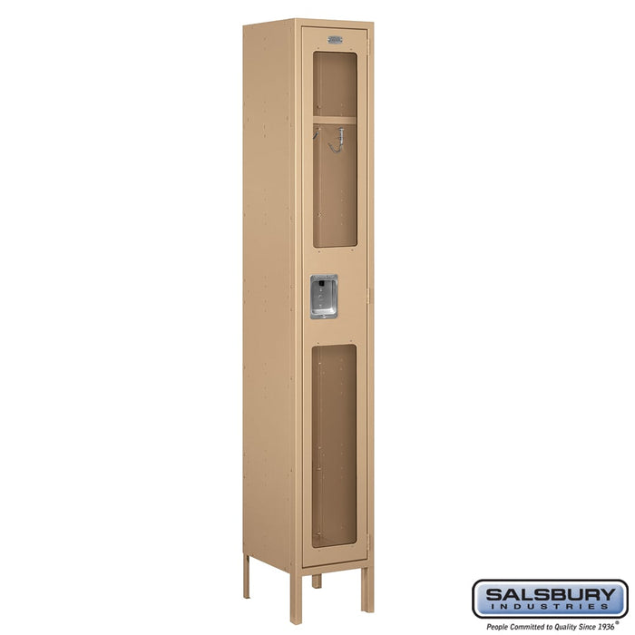Salsbury 12" Wide Single Tier See-Through Metal Locker - 1 Wide - 6 Feet High - 12 Inches Deep - Tan - Assembled - Sweatfully