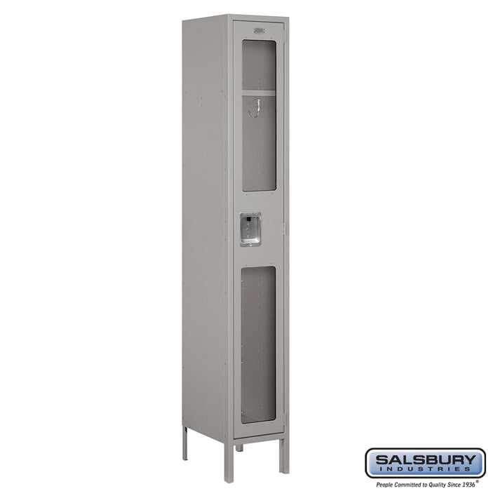 Salsbury 12" Wide Single Tier See-Through Metal Locker - 1 Wide - 6 Feet High - 15 Inches Deep - Gray - Assembled - Sweatfully