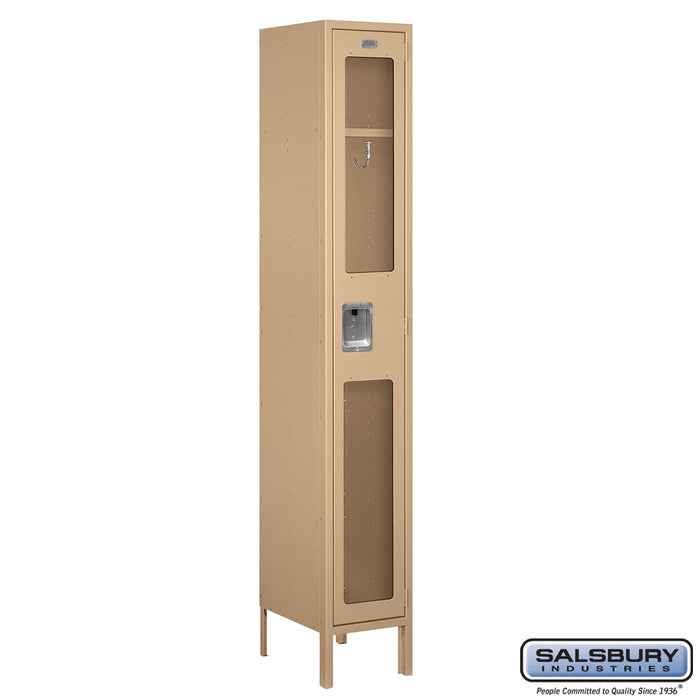 Salsbury 12" Wide Single Tier See-Through Metal Locker - 1 Wide - 6 Feet High - 15 Inches Deep - Tan - Assembled - Sweatfully