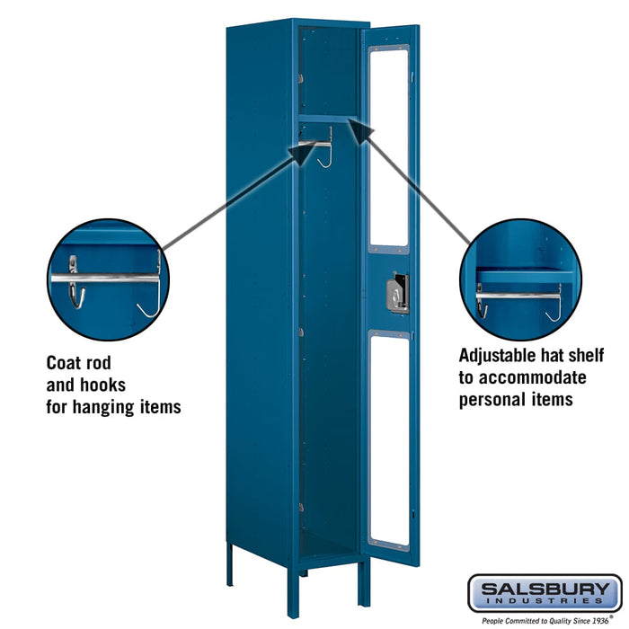 Salsbury 12" Wide Single Tier See-Through Metal Locker - 1 Wide - 6 Feet High - 18 Inches Deep - Blue - Unassembled - Sweatfully