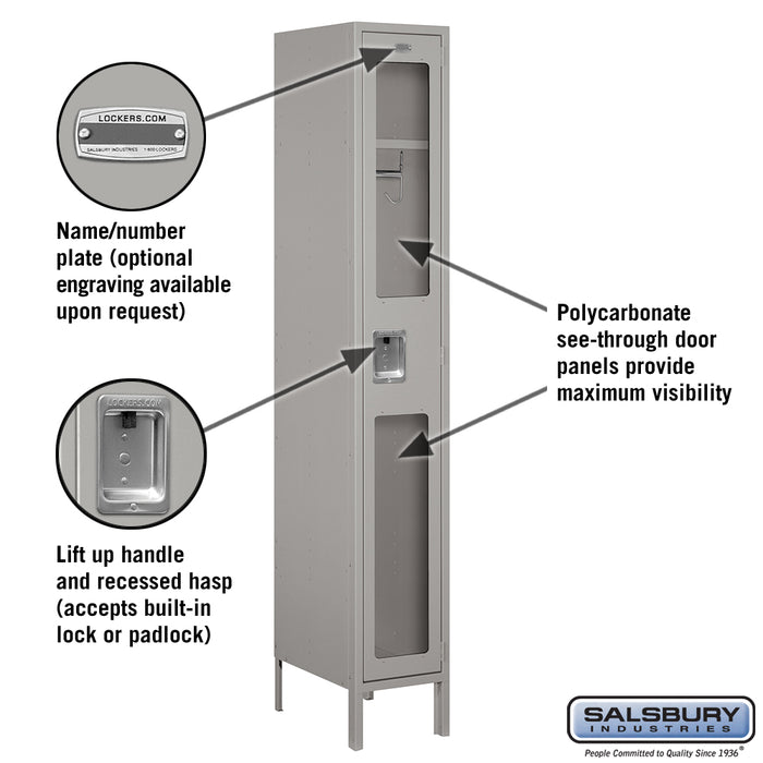 Salsbury 12" Wide Single Tier See-Through Metal Locker - 1 Wide - 6 Feet High - 18 Inches Deep - Gray - Unassembled - Sweatfully