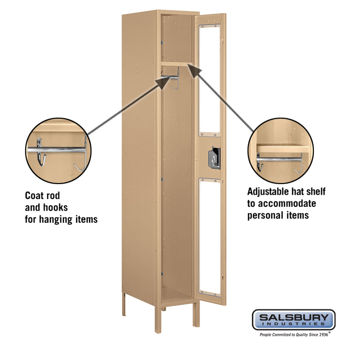 Salsbury 12" Wide Single Tier See-Through Metal Locker - 1 Wide - 6 Feet High - 18 Inches Deep - Tan - Assembled - Sweatfully