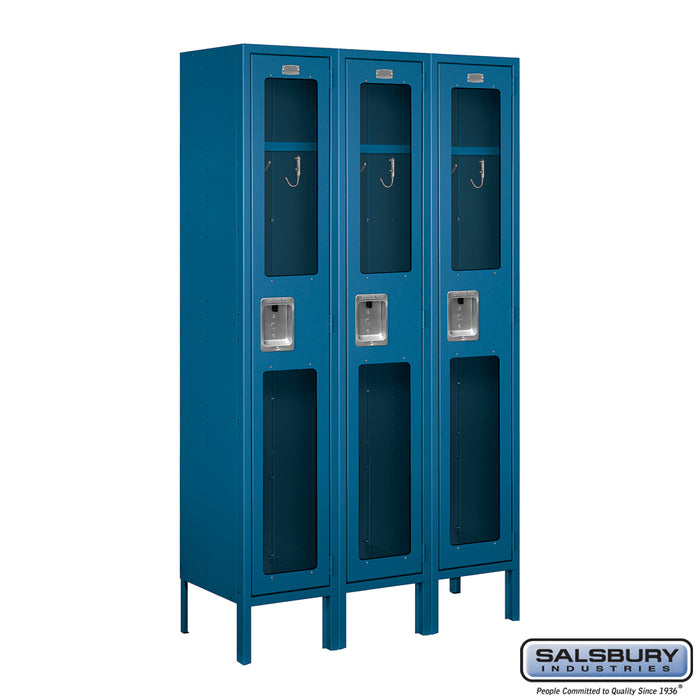 Salsbury 12" Wide Single Tier See-Through Metal Locker - 3 Wide - 5 Feet High - 12 Inches Deep - Blue - Unassembled - Sweatfully