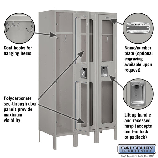 Salsbury 12" Wide Single Tier See-Through Metal Locker - 3 Wide - 5 Feet High - 15 Inches Deep - Gray - Assembled - Sweatfully