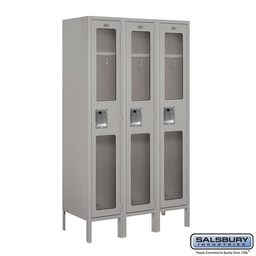Salsbury 12" Wide Single Tier See-Through Metal Locker - 3 Wide - 5 Feet High - 15 Inches Deep - Gray - Assembled - Sweatfully