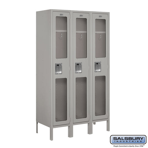 Salsbury 12" Wide Single Tier See-Through Metal Locker - 3 Wide - 5 Feet High - 15 Inches Deep - Gray - Unassembled - Sweatfully