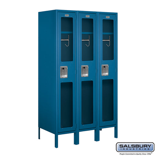 Salsbury 12" Wide Single Tier See-Through Metal Locker - 3 Wide - 5 Feet High - 18 Inches Deep - Blue - Assembled - Sweatfully