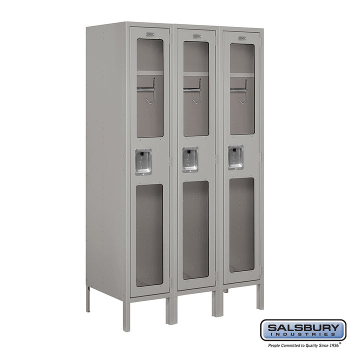Salsbury 12" Wide Single Tier See-Through Metal Locker - 3 Wide - 5 Feet High - 18 Inches Deep - Gray - Assembled - Sweatfully