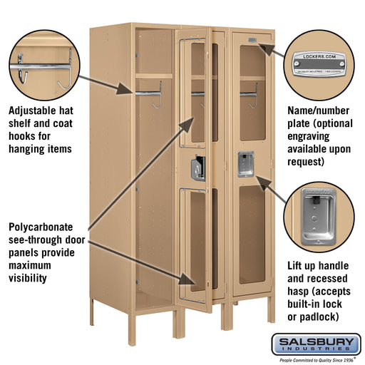 Salsbury 12" Wide Single Tier See-Through Metal Locker - 3 Wide - 5 Feet High - 18 Inches Deep - Tan - Unassembled - Sweatfully