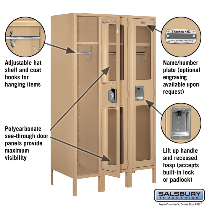 Salsbury 12" Wide Single Tier See-Through Metal Locker - 3 Wide - 5 Feet High - 18 Inches Deep - Tan - Unassembled - Sweatfully