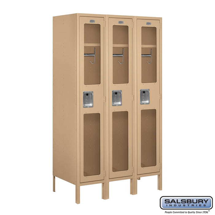 Salsbury 12" Wide Single Tier See-Through Metal Locker - 3 Wide - 5 Feet High - 18 Inches Deep - Tan - Unassembled - Sweatfully