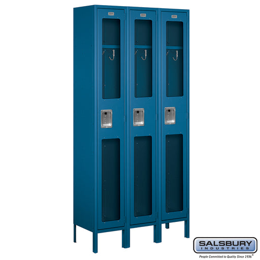 Salsbury 12" Wide Single Tier See-Through Metal Locker - 3 Wide - 6 Feet High - 12 Inches Deep - Blue - Assembled - Sweatfully