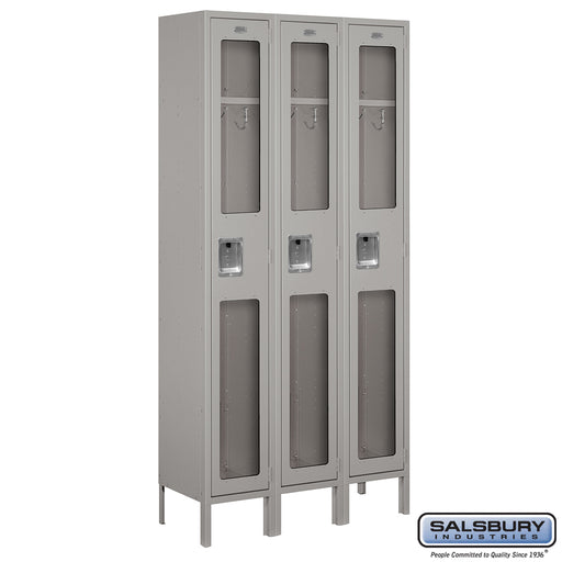 Salsbury 12" Wide Single Tier See-Through Metal Locker - 3 Wide - 6 Feet High - 12 Inches Deep - Gray - Unassembled - Sweatfully
