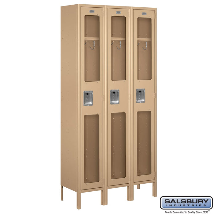Salsbury 12" Wide Single Tier See-Through Metal Locker - 3 Wide - 6 Feet High - 12 Inches Deep - Tan - Assembled - Sweatfully