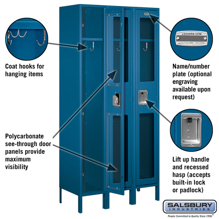 Salsbury 12" Wide Single Tier See-Through Metal Locker - 3 Wide - 6 Feet High - 15 Inches Deep - Blue - Assembled - Sweatfully