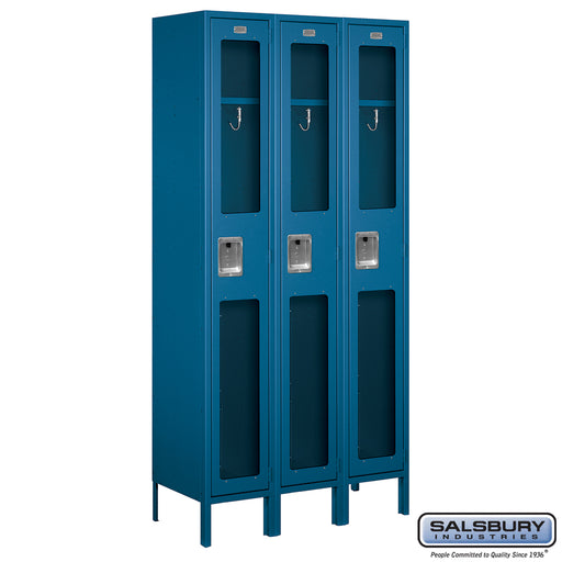 Salsbury 12" Wide Single Tier See-Through Metal Locker - 3 Wide - 6 Feet High - 15 Inches Deep - Blue - Assembled - Sweatfully