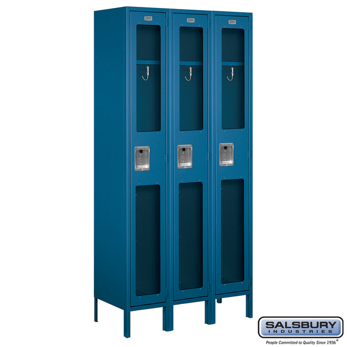Salsbury 12" Wide Single Tier See-Through Metal Locker - 3 Wide - 6 Feet High - 15 Inches Deep - Blue - Unassembled - Sweatfully
