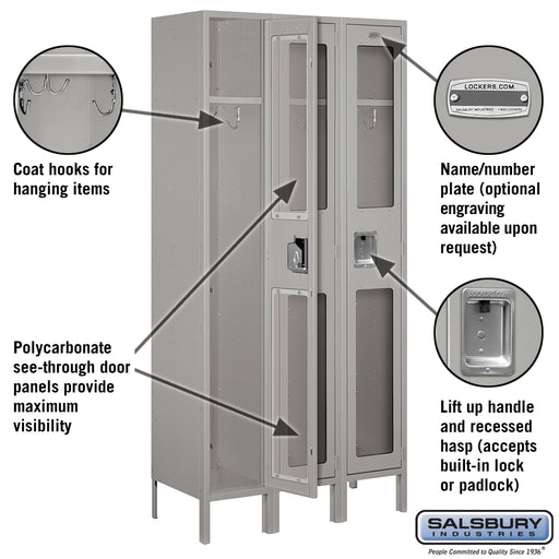 Salsbury 12" Wide Single Tier See-Through Metal Locker - 3 Wide - 6 Feet High - 15 Inches Deep - Gray - Unassembled - Sweatfully